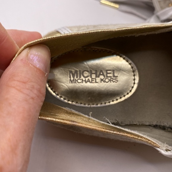 Michael Michael Kors Gold Libby Logo Jacquard Collapsible Heel Sneaker Women’s 9 - Picture 6 of 8
